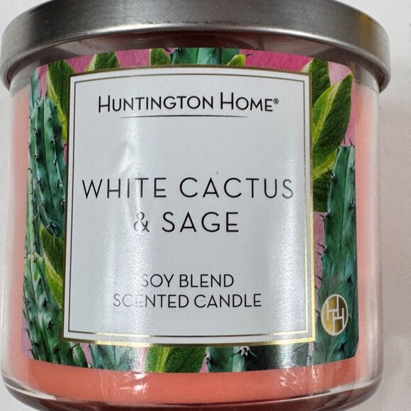 NEW Huntington Home White Cactus & Sage Soy Blend Scented Candle 14oz 3-Wick - Picture 6 of 7